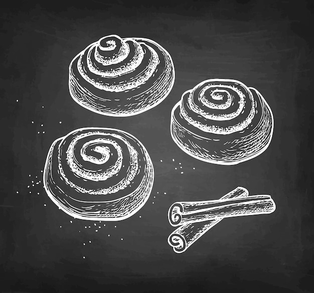 Chalk sketch of cinnamon rolls