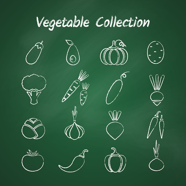 Chalk style outline vegetable set