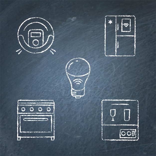 Chalkboard housework automation icon set