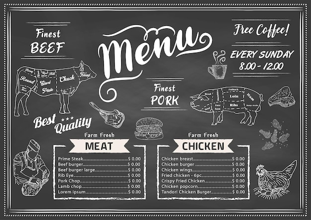 Chalkboard restaurant menu Vector