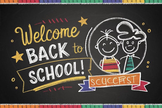 a chalkboard with a sign that says welcome back to school