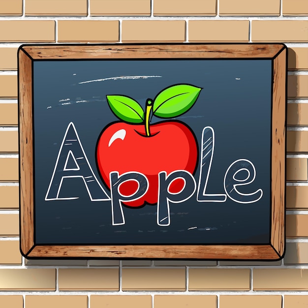 Vector a chalkboard with a wooden frame that says apple on it