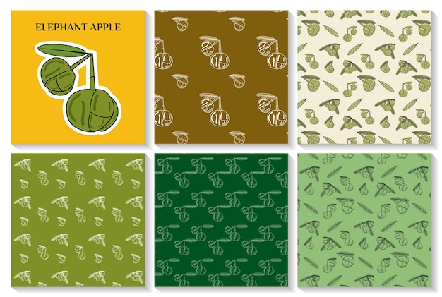 Chalta of South East Asia or Elephant apple Fruit Pattern and sticker hand drawn clipart design pack