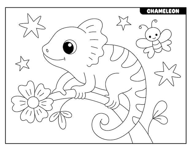 Chameleon coloring page for kids