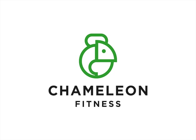 Chameleon Combination kettlebell for fitness logo graphic design template