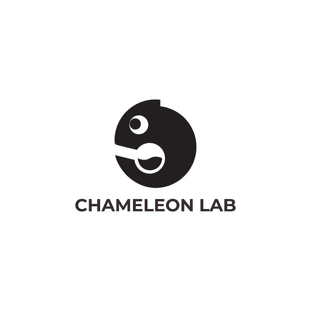 Chameleon and laboratory combined silhouette logo design vector icon illustration