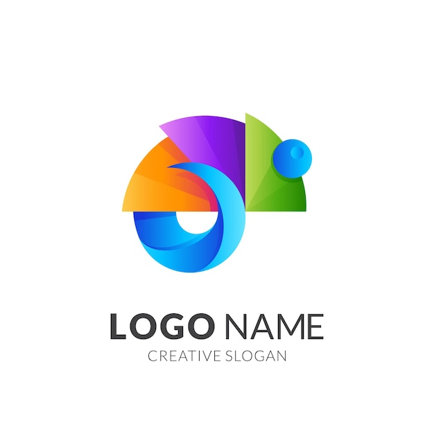 Chameleon logo design with 3d colorful style