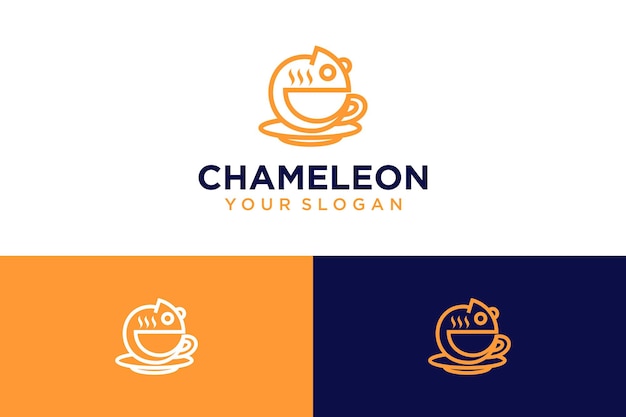 chameleon logo design with cup or coffee