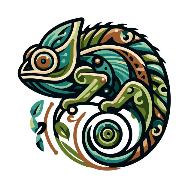 chameleon logo flat vector design in classic style