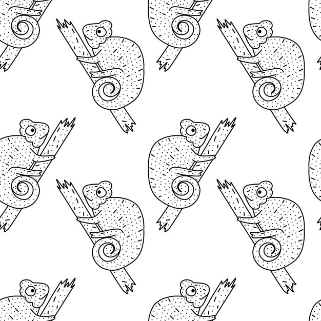 Chameleon seamless pattern on white background Cute animal vector illustration