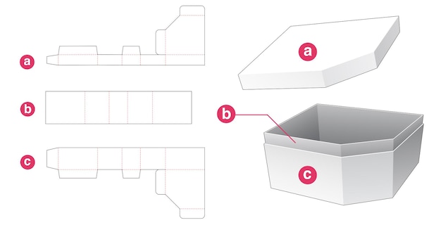 Chamfered corner gift box with lid die cut template