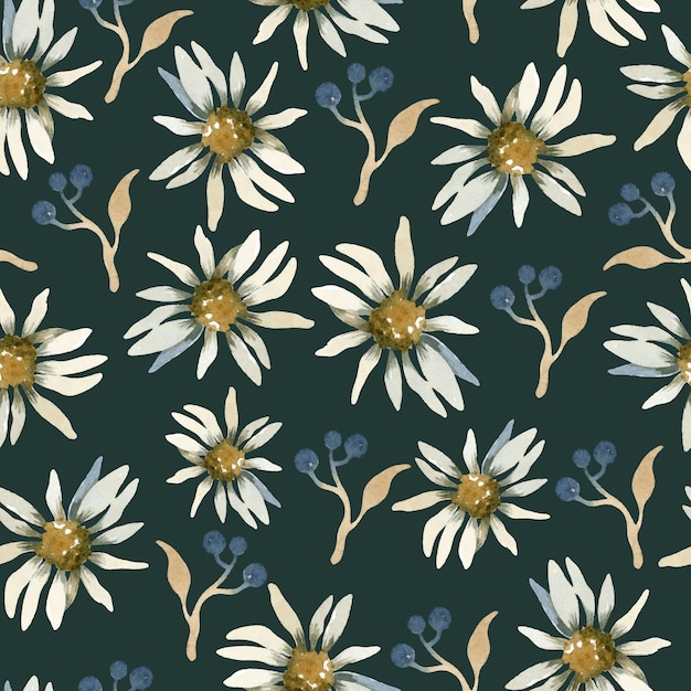 Chamomile watercolor seamless pattern on dark background wallpaper