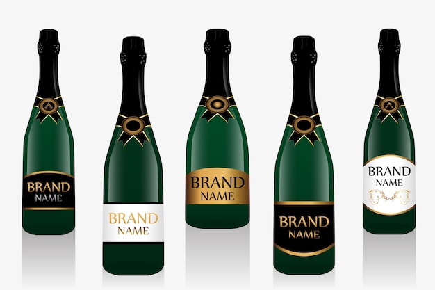 Champagne bottle or sparkling wine with label.