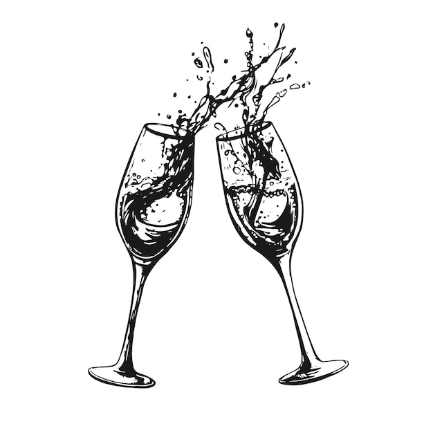 Champagne glasses hand drawn illustrations