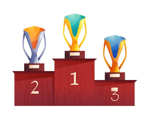 Champion cup winner trophy Gold silver and bronze prizes Achievement icon for 2d game