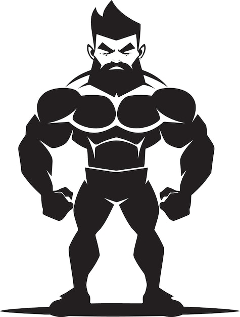 Champion Flex Pose Black Logo Icon of Cartoon Bodybuilder in Vector Comic Strength Emblem Cartoon C