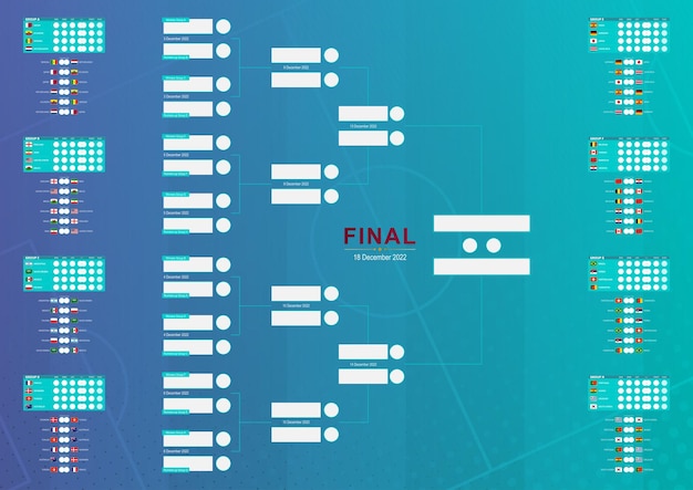 Championship match schedule on football background Soccer Final tournament participants flags