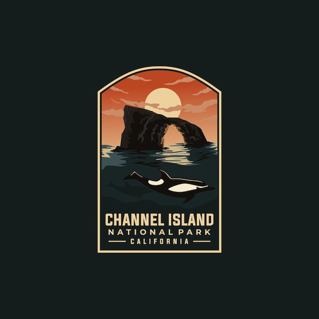 Channel Island national park vector template. California landmark illustration in patch emblem style