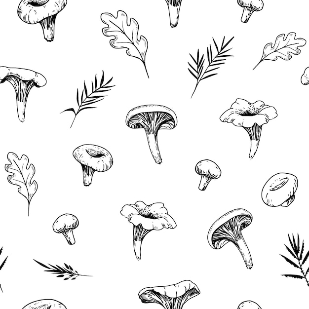 Chanterelle mushrooms seamless pattern design vector illustration