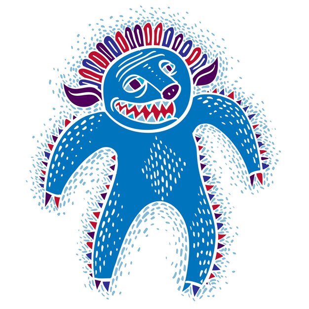 Vector character angry monster vector flat illustration, cute blue mutant. drawing of weird beast, emotional expression.