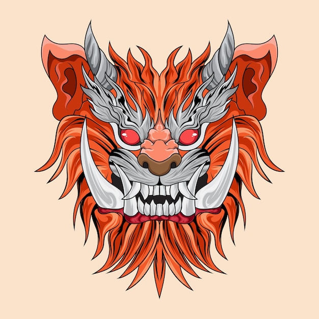 Character Animal Tiger Beast Japanase Hand drawn colored Vector illustrations