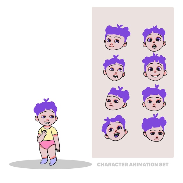 Character animation set little girl baby full length people creation with emotions doodle