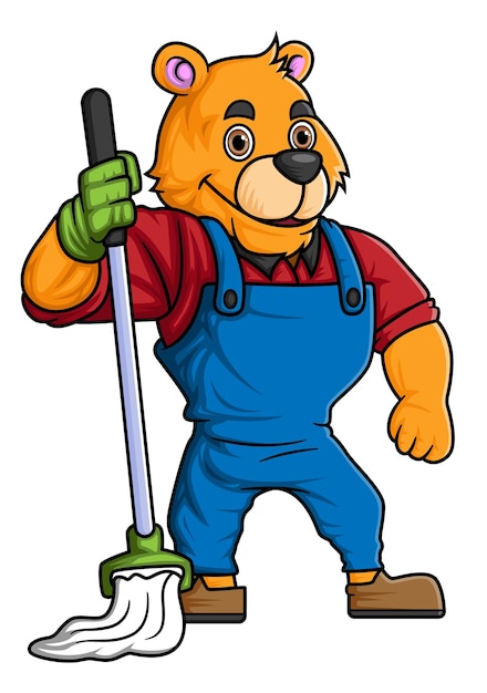 The character of a big tiger wears costume worker uniform profession as a cleaning service