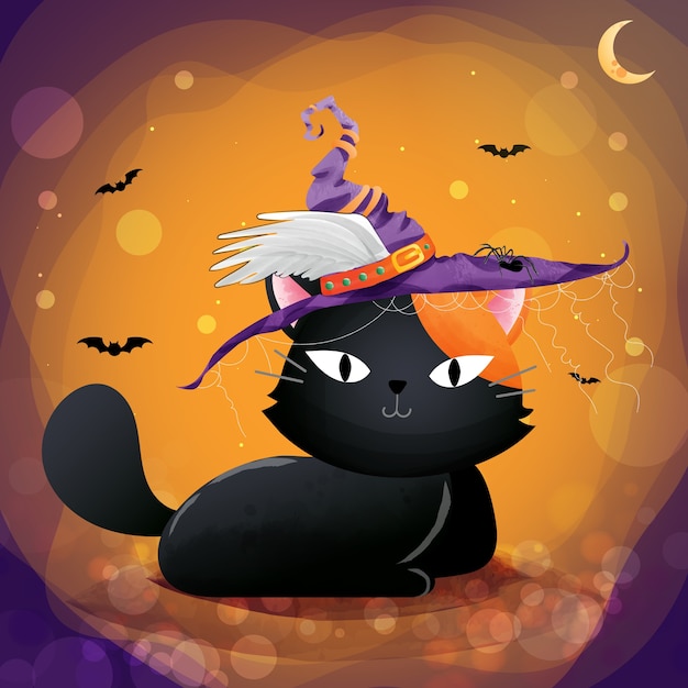 The character of a black cat on Halloween day.