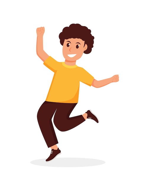 character boy happy dance movements isolated