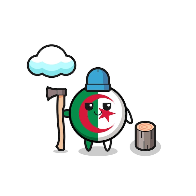 Character cartoon of algeria flag as a woodcutter cute design