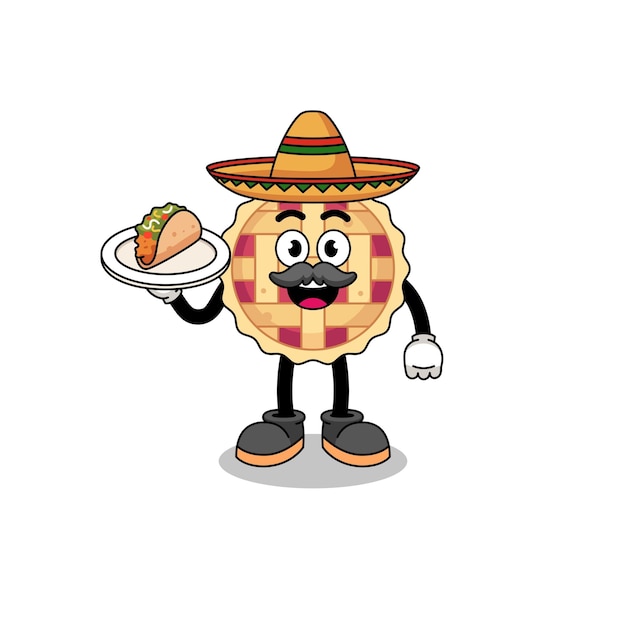 Character cartoon of apple pie as a mexican chef