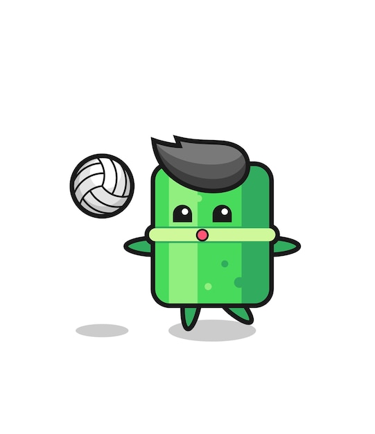 Character cartoon of bamboo is playing volleyball