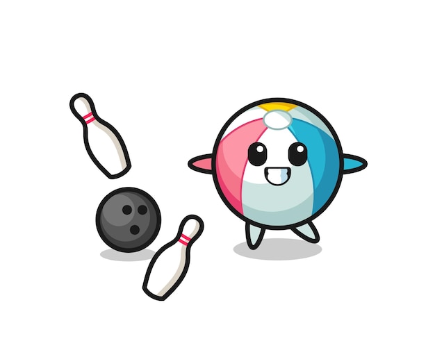 Character cartoon of beach ball is playing bowling