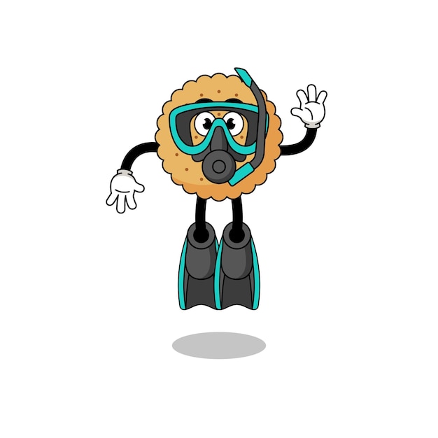 Character cartoon of biscuit round as a diver character design