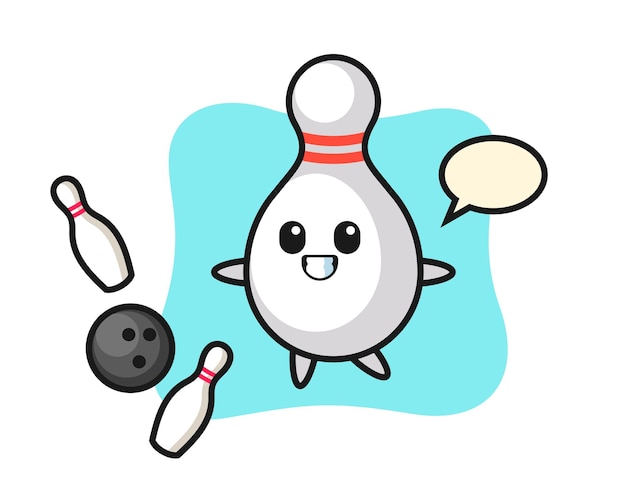 Character cartoon of bowling pin is playing bowling