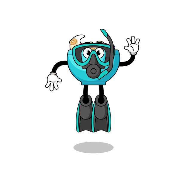 Character cartoon of cereal bowl as a diver