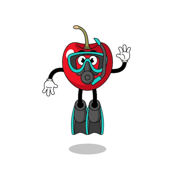 Character cartoon of cherry as a diver character design