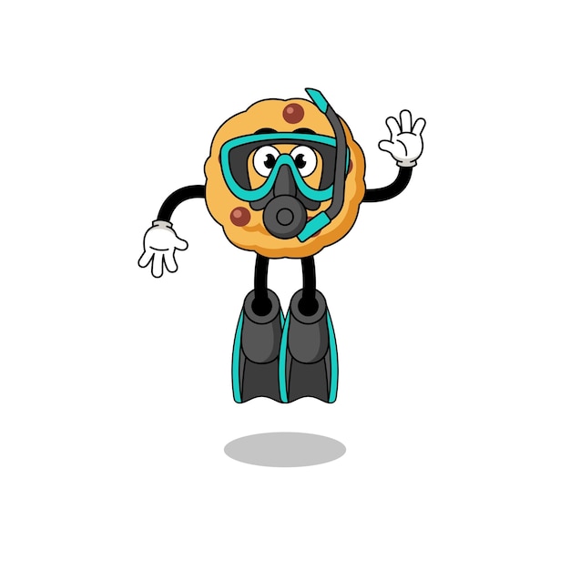 Character cartoon of chocolate chip cookie as a diver character design