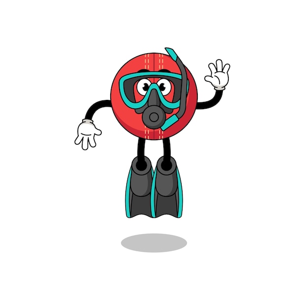 Character cartoon of cricket ball as a diver character design