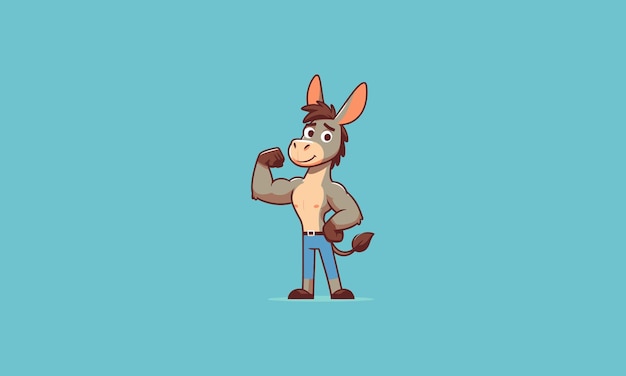 Vector character cartoon donkey body builder vector mascot design