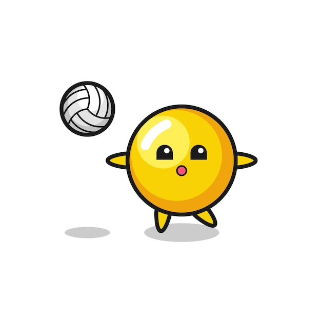 Character cartoon of egg yolk is playing volleyball