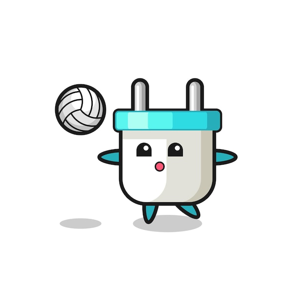 Character cartoon of electric plug is playing volleyball