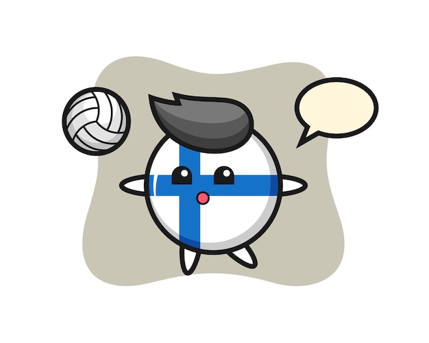 Character cartoon of finland flag badge is playing volleyball