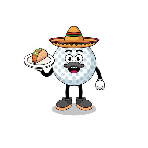 Character cartoon of golf ball as a mexican chef