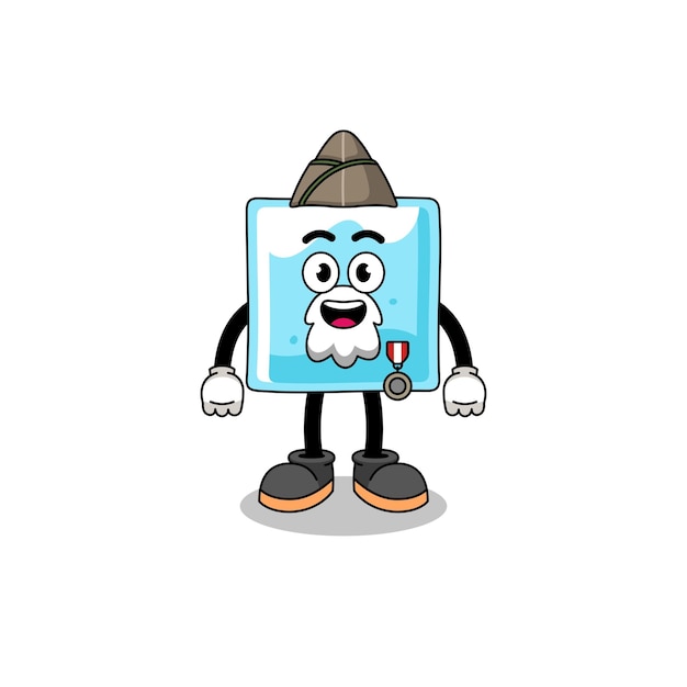 Character cartoon of ice block as a veteran character design