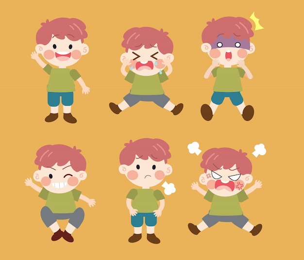 Character cartoon kid with emotions