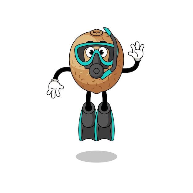 Character cartoon of kiwifruit as a diver