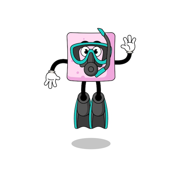 Character cartoon of marshmallow as a diver character design