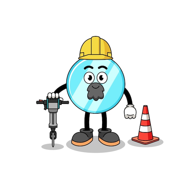 Character cartoon of mirror working on road construction