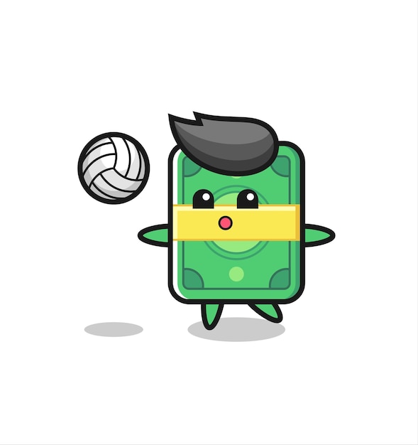 Character cartoon of money is playing volleyball  cute style design for t shirt sticker logo element